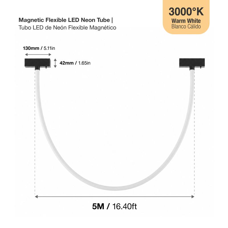 Black Flexible LED Magnetic Track Neon Light, 24V 60W 3000K, 16.4 ft Length