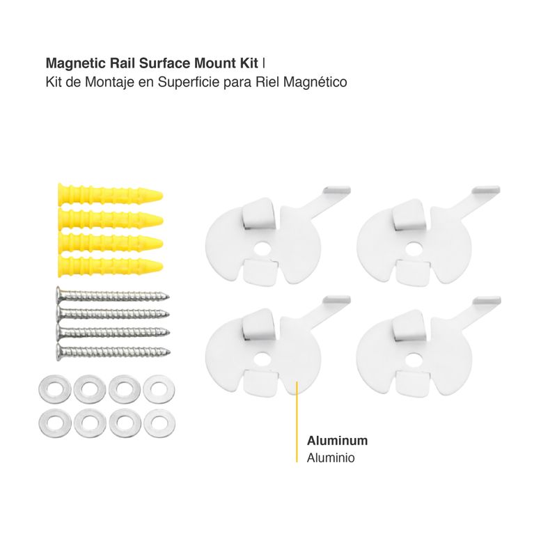 White magnetic rail surface mount kit