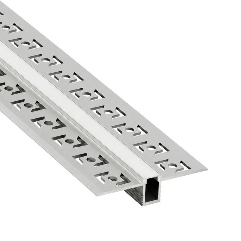 Plaster-In Anodized Aluminum Profile with flanges, White Milky Cover, 8.20ft 1.88x0.47in