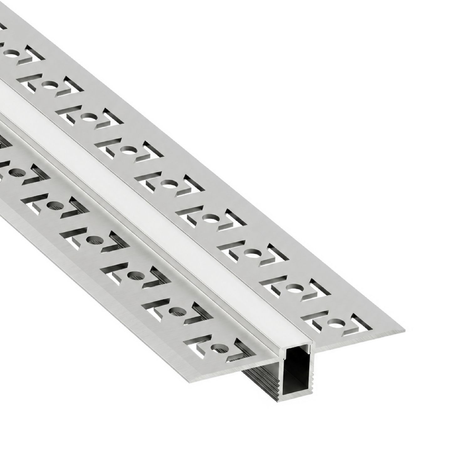 Plaster-In Anodized Aluminum Profile with flanges, White Milky Cover, 8.20ft 1.88x0.47in