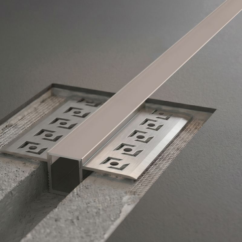 Plaster-In Anodized Aluminum Profile with flanges, White Milky Cover, 8.20ft 1.88x0.47in