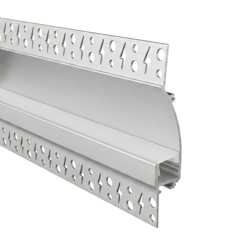 Plaster-In Anodized Aluminum Profile with flanges, White Milky Cover, 8.20ft 3.85x0.74in