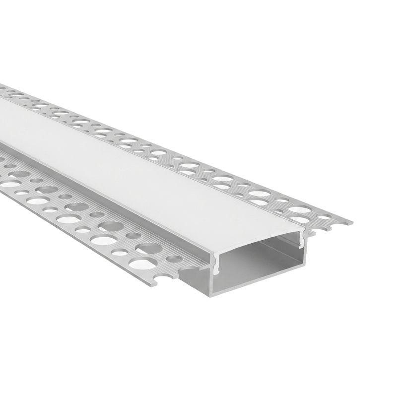 Plaster-In Anodized Aluminum Profile with flanges, Transparent Cover, 8.20ft 3.14x0.49in