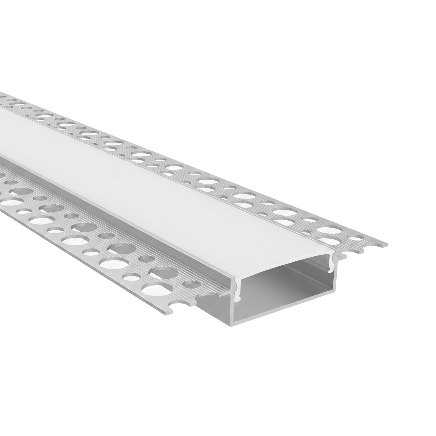 Plaster-In Anodized Aluminum Profile with flanges, Transparent Cover, 8.20ft 3.14x0.49in