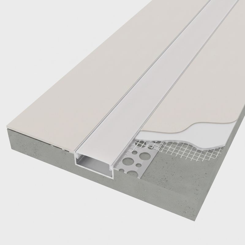 Plaster-In Anodized Aluminum Profile with flanges, Transparent Cover, 8.20ft 3.14x0.49in