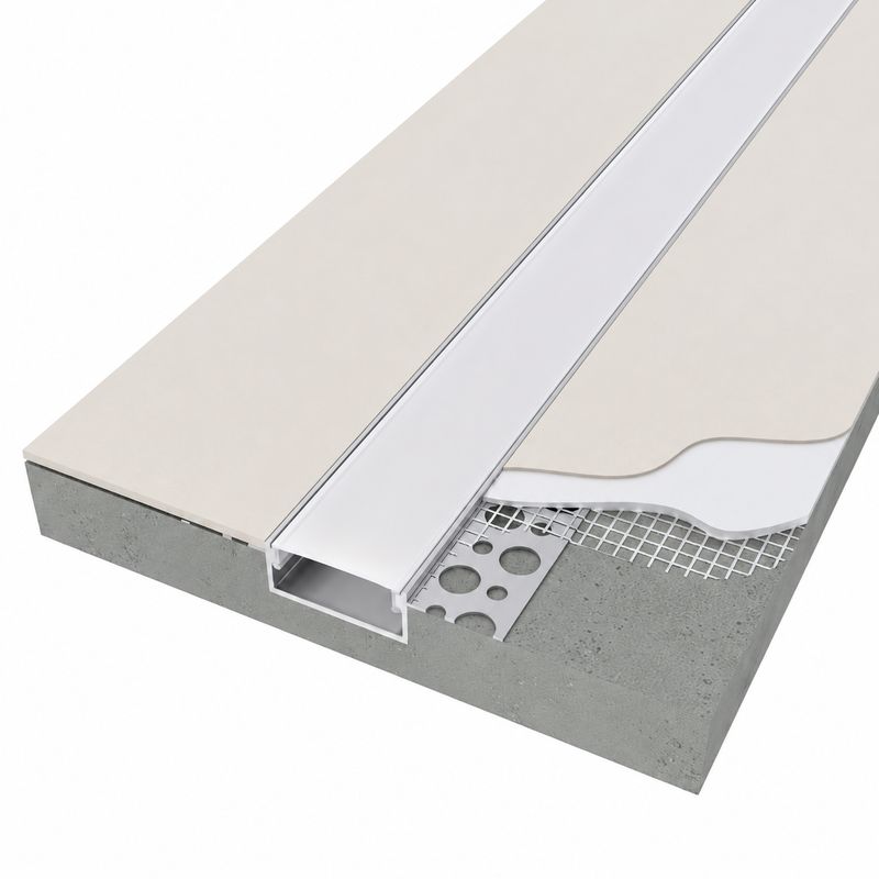 Plaster-In Anodized Aluminum Profile with flanges, Transparent Cover, 8.20ft 3.14x0.49in