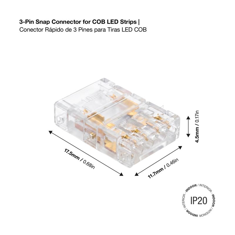 3-Pin 10mm Transparent LED Strip-to-Wire Solderless Snap Connector for Light Strips TCOB-04/TCOB-0