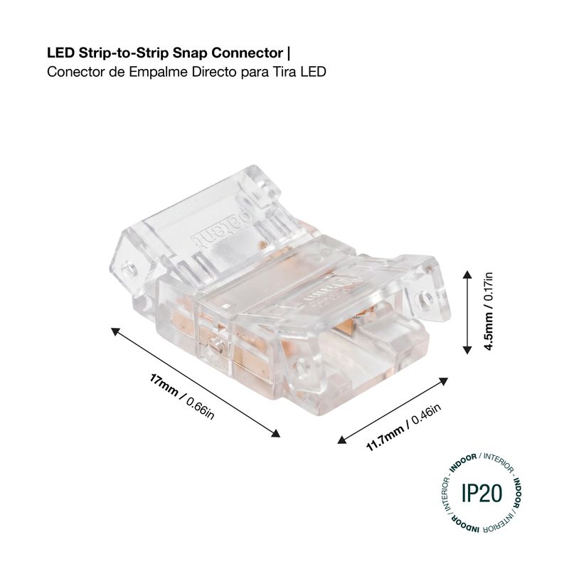 3-Pin 10mm Transparent LED Strip-to-Strip Solderless Snap Connector for Light Strips TCOB-04/TCOB-0