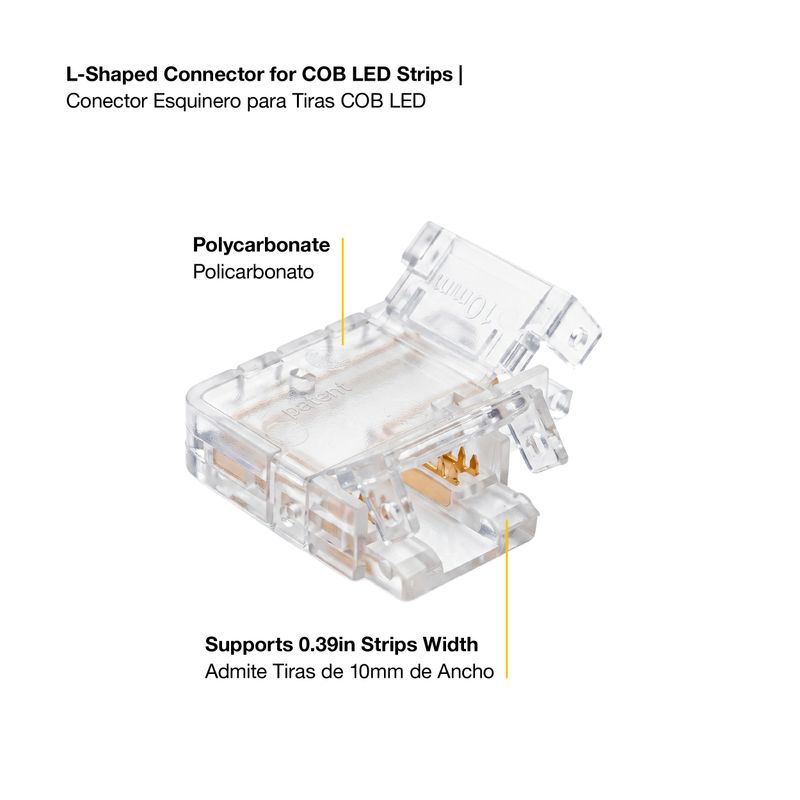 3-Pin 10mm L-Shaped Clear LED Corner Connector 90-Degree Solderless Right Joint for Strips TCOB-04/