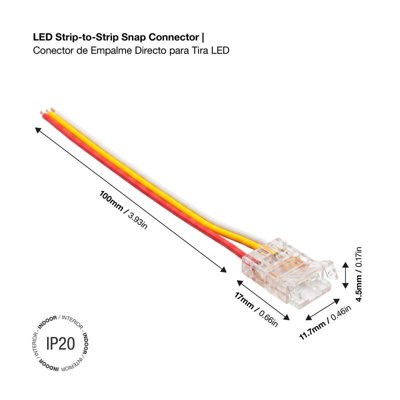 3-Pin 10mm Transparent LED Strip-to-Wire Solderless Snap Connector for Light Strips TCOB-04/TCOB-0