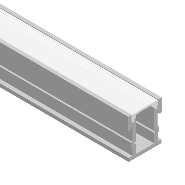 Aluminum Profile, Anodized, Recessed Floor, 1x0.82in, White Milky Cover, 6.56ft