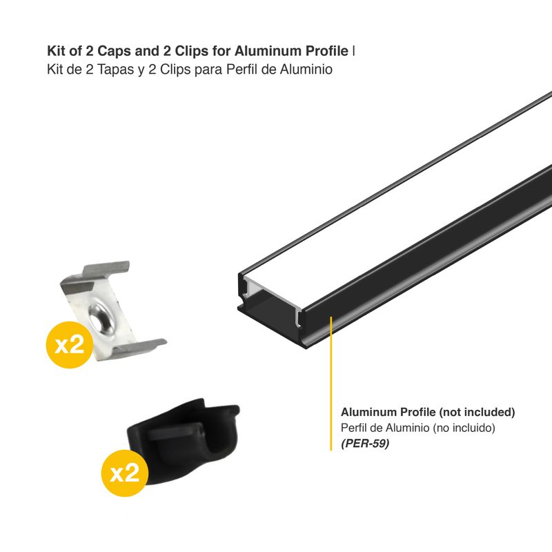 Kit of 2 Caps and 2 Clips BLACK for Aluminum Profile, PER-59