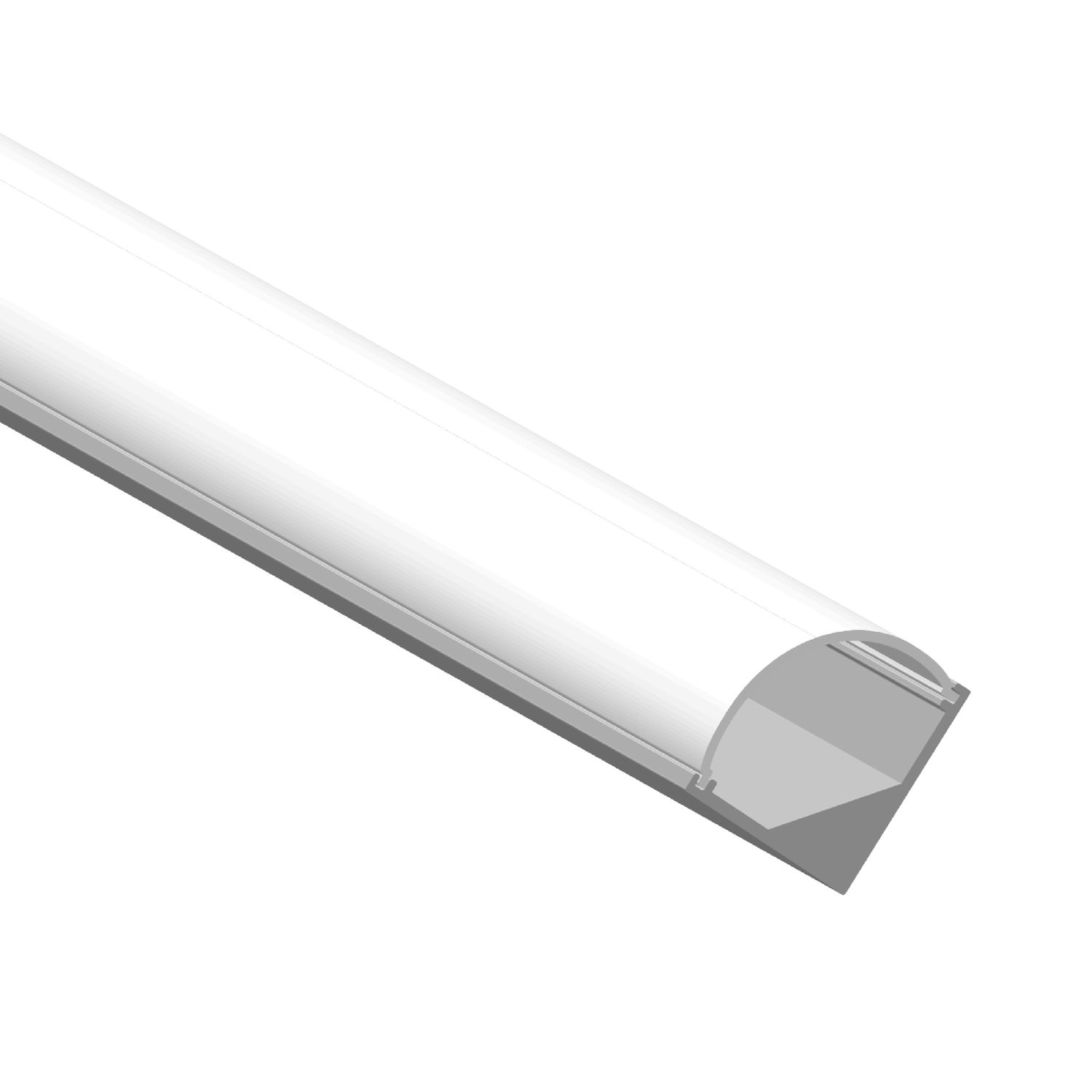 Aluminum Profile, Anodized, V-Shape Corner, 0.29x0.29in, White Curved Milky Cover, 8.20ft