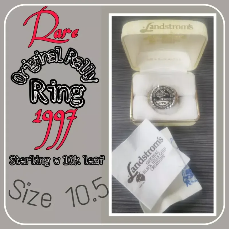 1997 black hills motor classic gold 10k leaf & silver biker ring LANDSTROM'S box