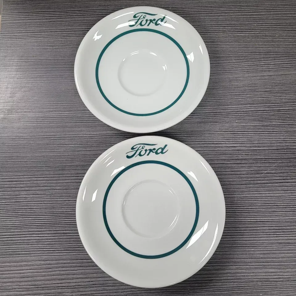 2 Ford Motor Co. Cafeteria China Saucer Shenango New Castle PA USA Vintage 6"