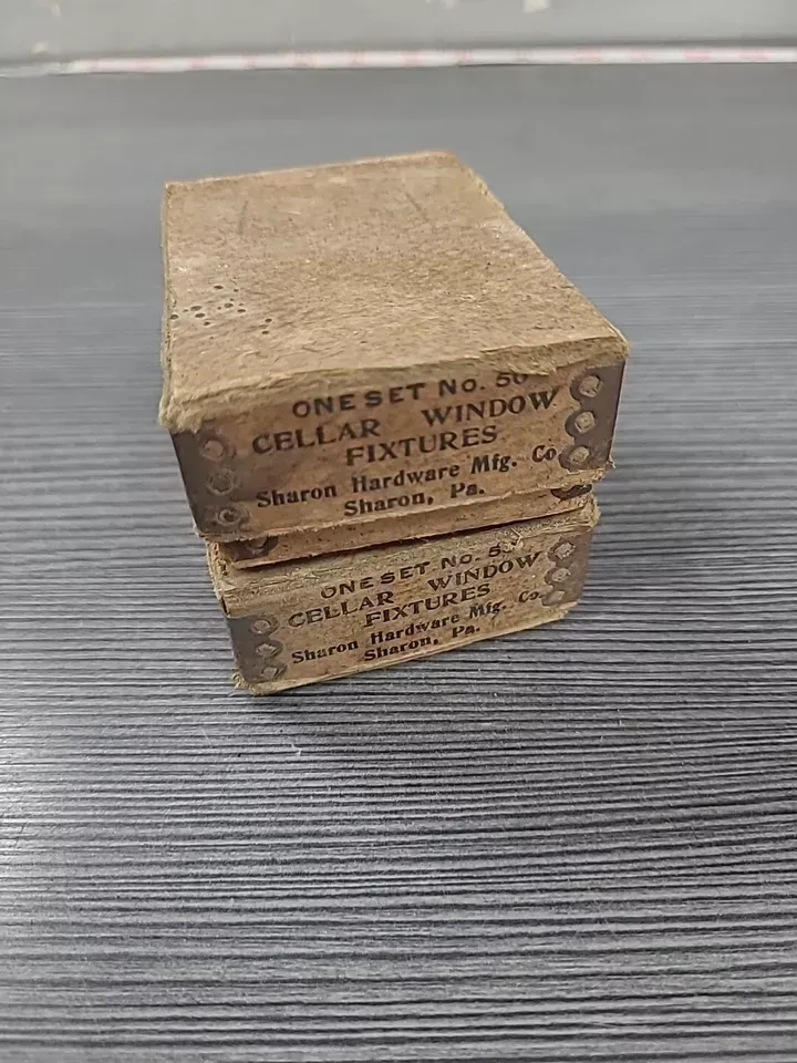 2 vintage Cellar Window fixtures lock no 50 SHARON HARDWARE PENNSYLVANIA W BOX