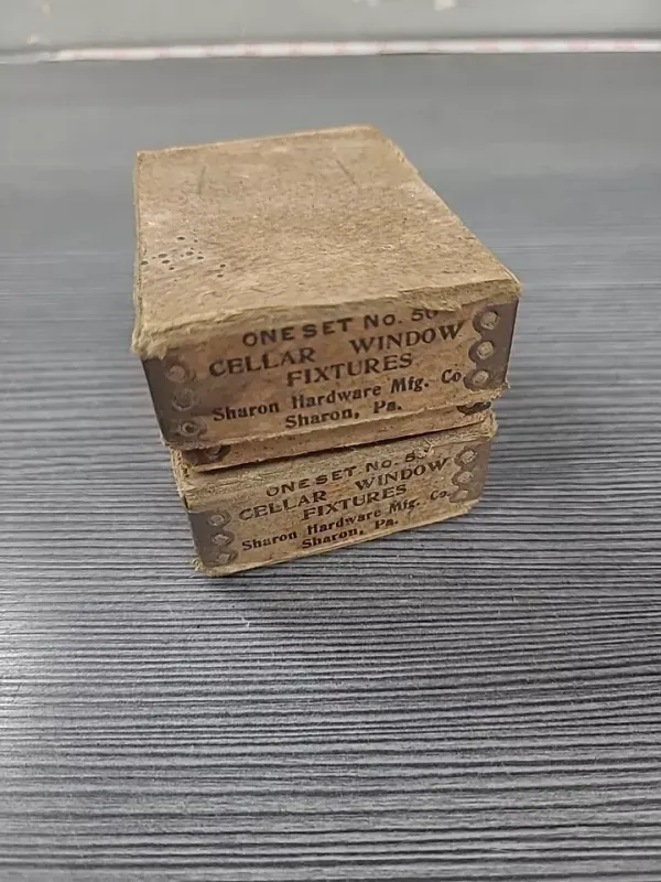 2 vintage Cellar Window fixtures lock no 50 SHARON HARDWARE PENNSYLVANIA W BOX