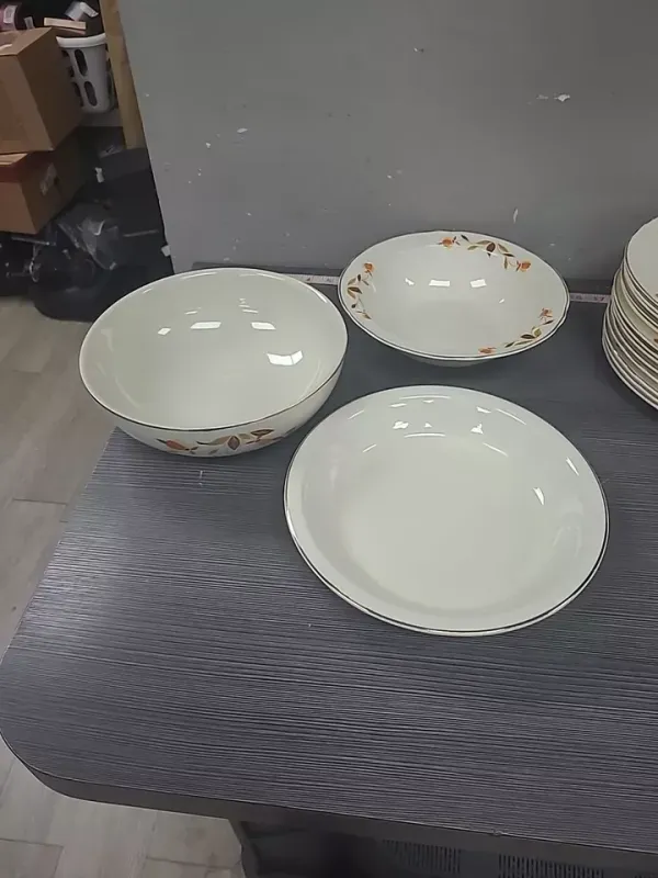 3 vintage jewel T autumn leaf serving salad bowl lot pie plate