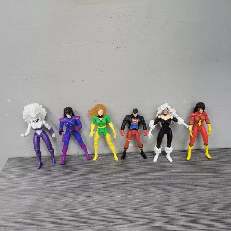 6 VINTAGE 1990'S ACTION FIGURE MARVEL SPIDER WOMAN LUNATICA XMEN DOMINO PHEONIX