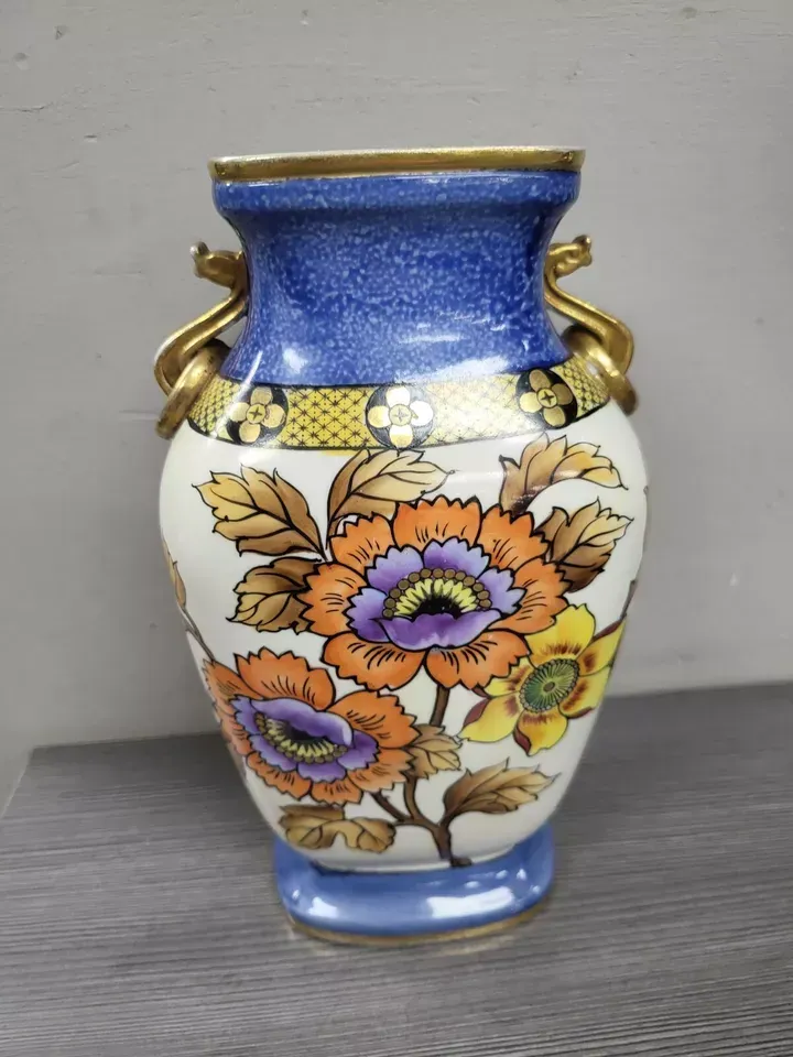 Antique Vintage Hand Painted Noritake Nippon Japanese Vase green morimura blue