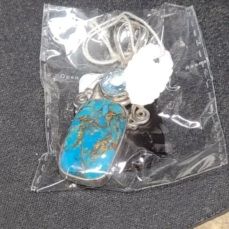 ARYO RARE BLUE TURQUOISE  PENDANT STERLING SILVER 12G New Sealed