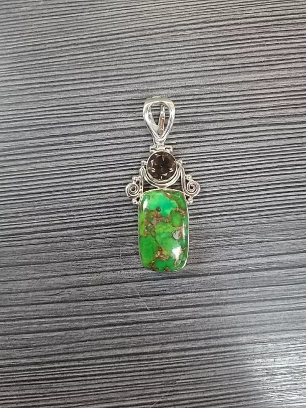 ARYO RARE GREEN TURQUOISE COPPER VIEIN PENDANT STERLING SILVER 11.8G