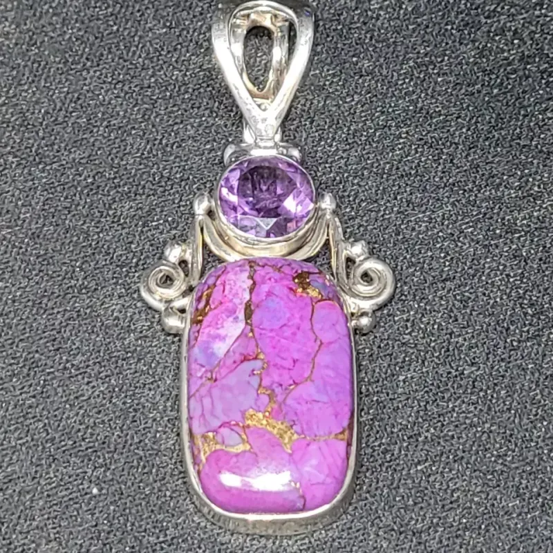 ARYO RARE PURPLE TURQUOISE & AMETHYST PENDANT STERLING SILVER 11.5G