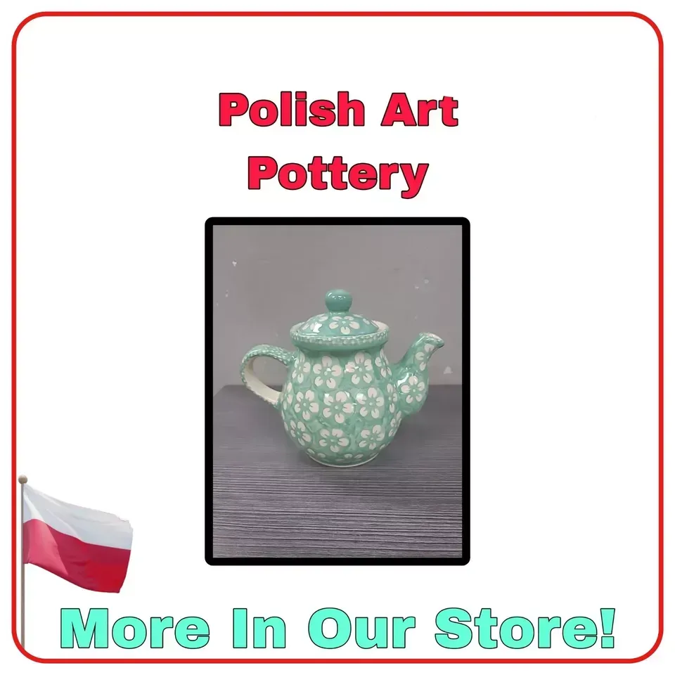 BOLESLAWCU HANDMADE POLISH POTTERY MINT BLOSSOM JADE GREEN 5" TEAPOT Tea For One