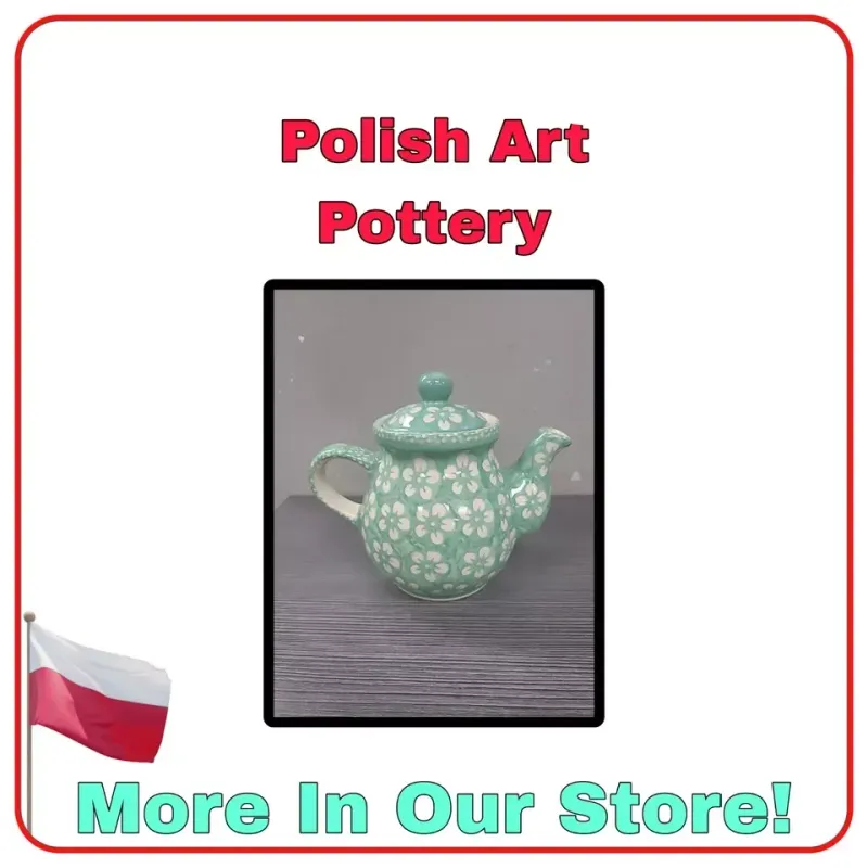 BOLESLAWCU HANDMADE POLISH POTTERY MINT BLOSSOM JADE GREEN 5" TEAPOT Tea For One