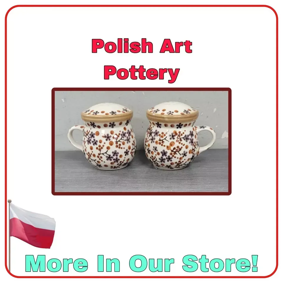 BOLESLAWIEC SALT BROWN UNIKAT SHAKERS SALT PEPPER BROWN UNIKAT POLISH POTTERY