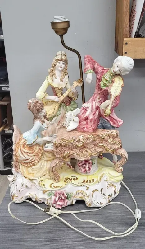 CAPODIMONTE 3 FIGURE Vintage Porcelain Piano Player Figurine Statue Table Lamp