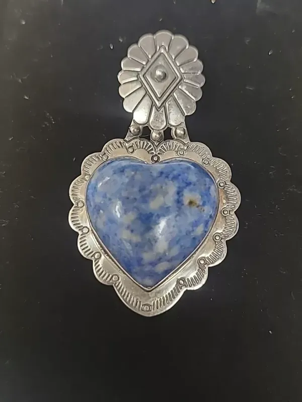 CAROLYN POLLACK 925 Silver Vintage Sodalite Love Heart Pendant  Southwest 10.6G