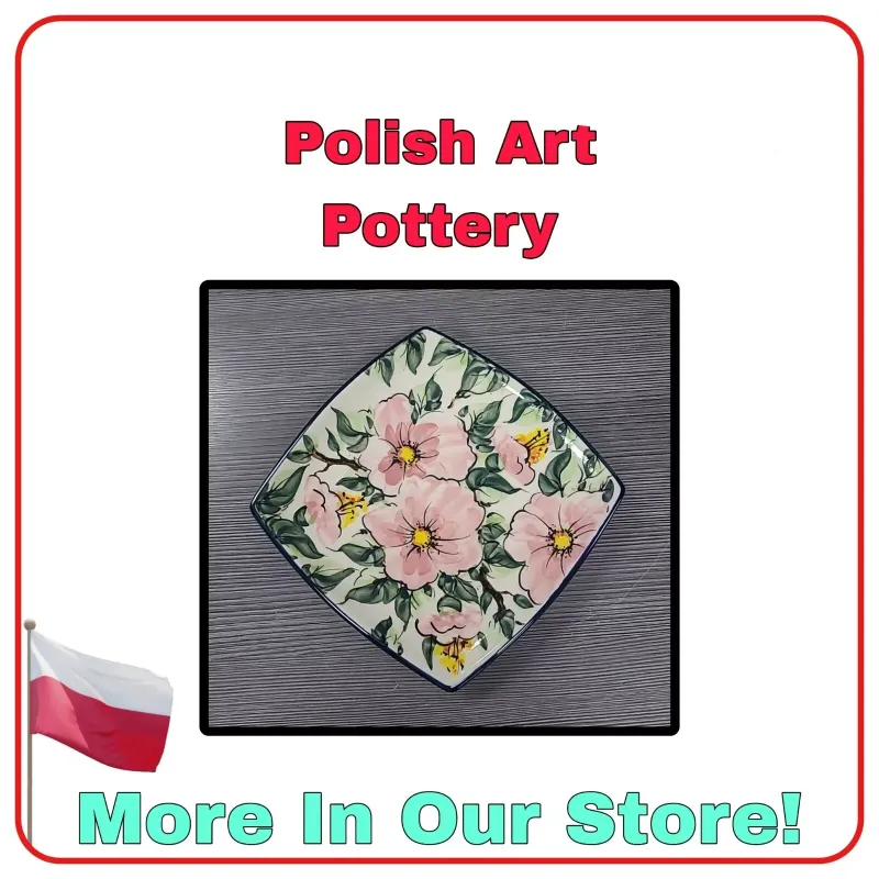 CERAMIKA BOLESLAWIEC POLISH ART POTTERY 7" PLATE SQUARE PINK FLOWERS