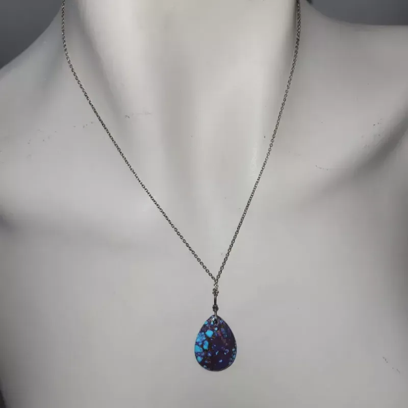 Copper Purple With Blue Turquoise 925 Silver Pendant Jewelry SILVER 18" CHAIN