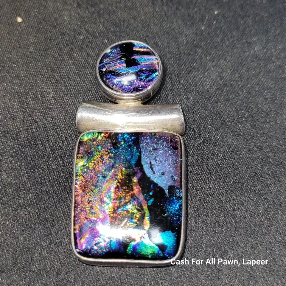 DICHROIC GLASS PENDANT STERLING SILVER blue green PURPLE dichroic ArtisT Made 33