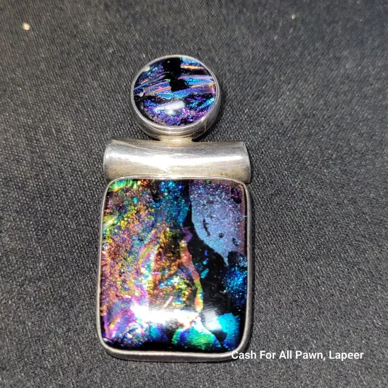 DICHROIC GLASS PENDANT STERLING SILVER blue green PURPLE dichroic ArtisT Made 33