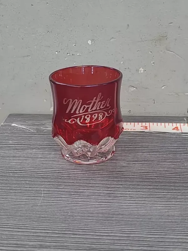 EAPG Ruby Stain ZIPPER SLASH Toothpick Holder Duncan Glass Circa 1898 mother