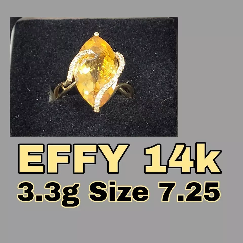 EFFY SUNSET 14K YELLOW GOLD CITRINE DIAMOND DESIGNER RING SZ 7.25 RETAIL $1396