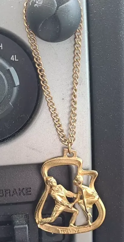 French DLH Depose Gold Tone 1960s Pendant chubby checkers TWIST Dance charm 7"