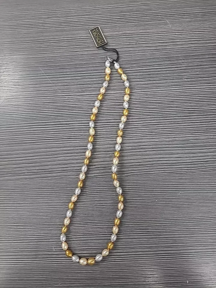 Honora Freshwater Pearl Ringed 18” Necklace 925 Sterling Silver gold peach