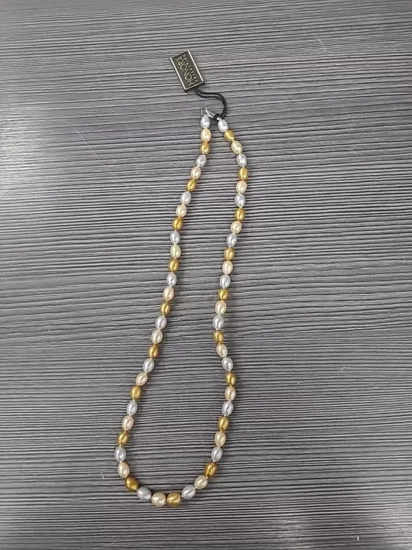 Honora Freshwater Pearl Ringed 18” Necklace 925 Sterling Silver gold peach
