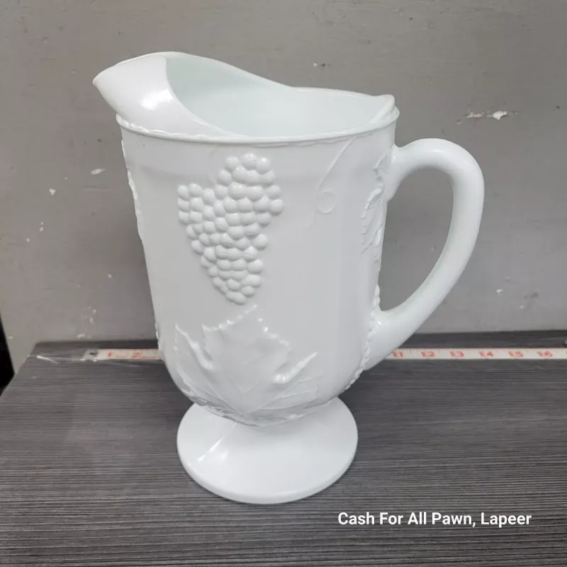 Indiana Glass Colony Harvest Grape White Milk 11" Pitcher Grapes Leaves