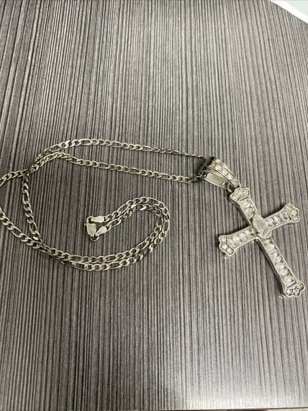 Italy Stamped Sterling Silver 925 Necklace/marquisite Cross Pendant 20" Chain