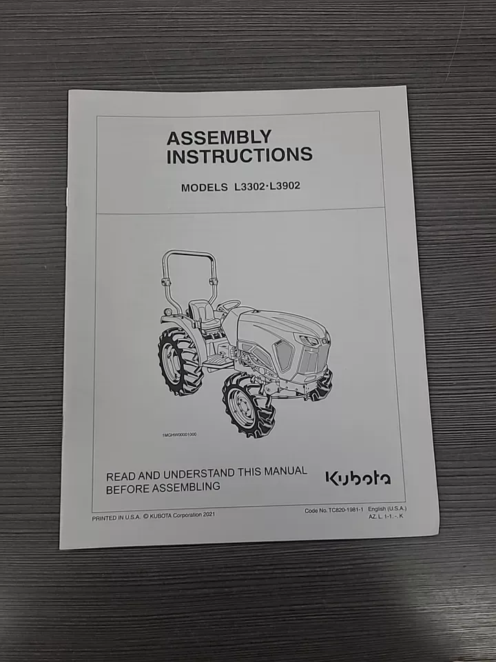 KUBOTA MODEL L3302 L3902 TRACTOR ASSEMBLY INSTRUCTIONS PAPERBACK MANUAL 2021