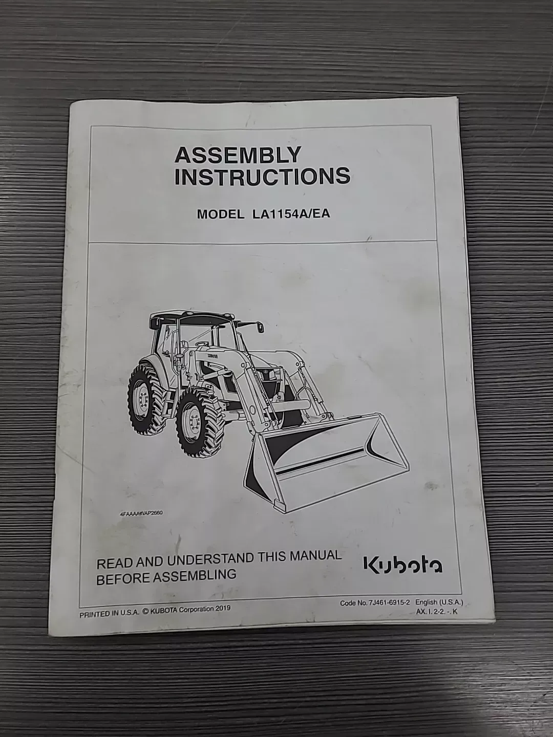 KUBOTA MODEL la1154a/ea TRACTOR ASSEMBLY INSTRUCTIONS PAPERBACK MANUAL 2019