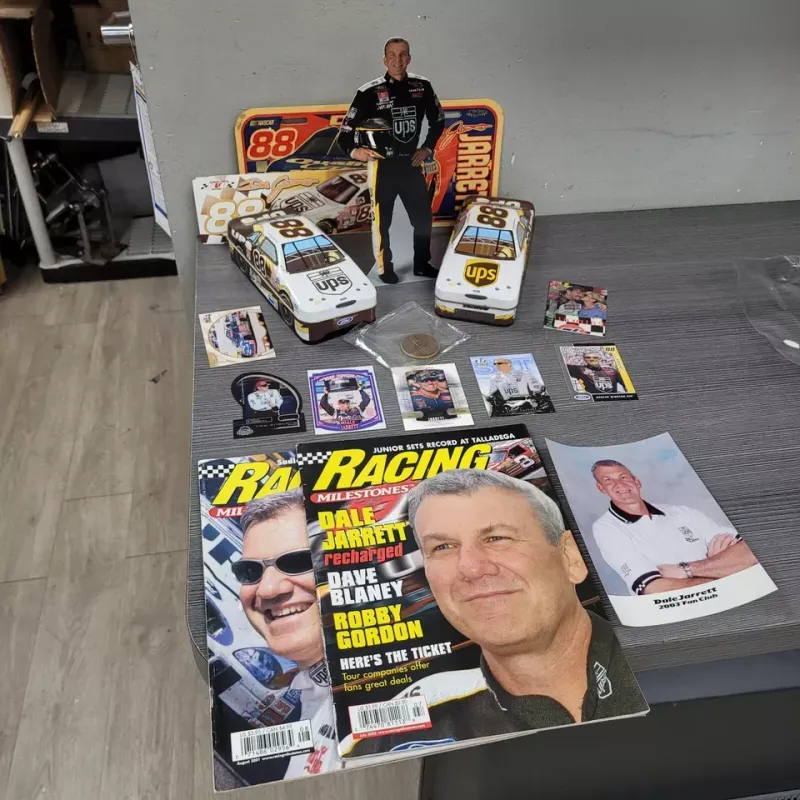 NASCAR DALE JARRETT LOT TINS CARD MAGAZINES COIN FAN PHOTO CUT OUT RACE 16 Pc