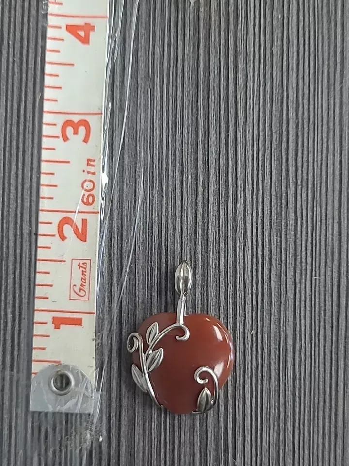 Natural Carnelian and Sterling Silver Heart and Leaf Pendant 10.8g