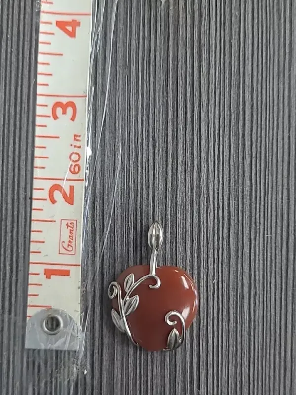 Natural Carnelian and Sterling Silver Heart and Leaf Pendant 10.8g