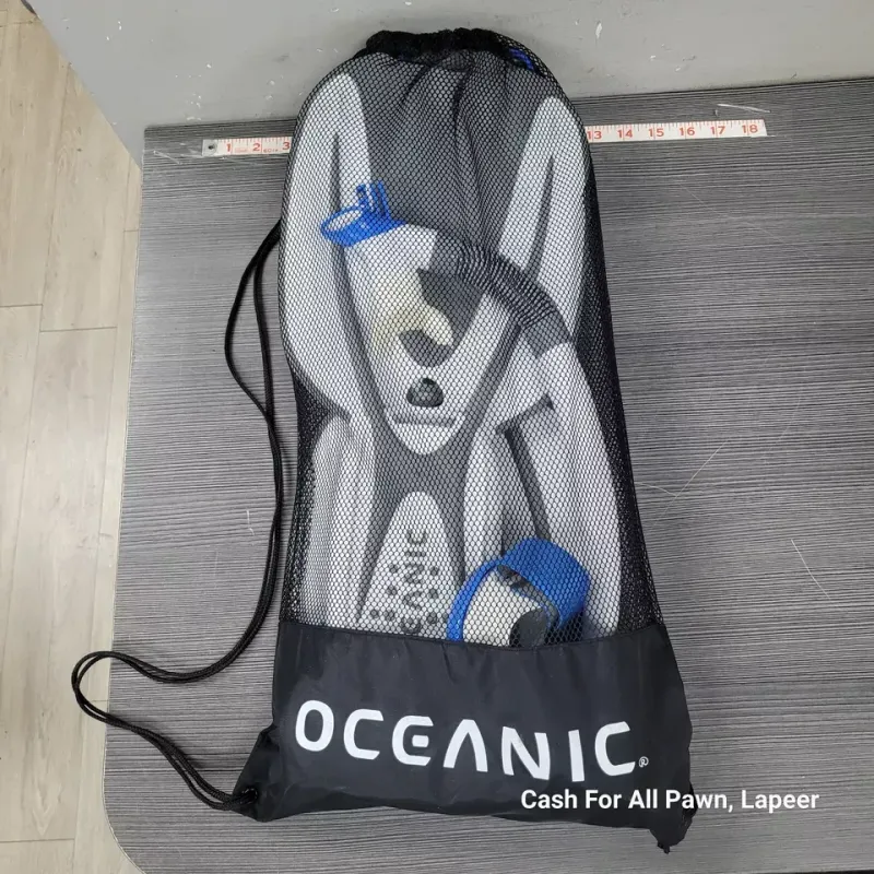 Oceanic Snorkeling Set Adjustable Adult Fins Mask + Mesh Bag Small L/XL