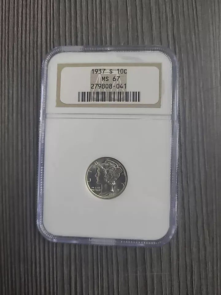 PCGS Mercury Dime  10c  1937 S  vintage coin MS-67 htf grade SAN FRANSICO